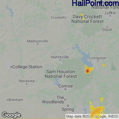 Hail Map for Huntsville, TX Region on July 14, 2020