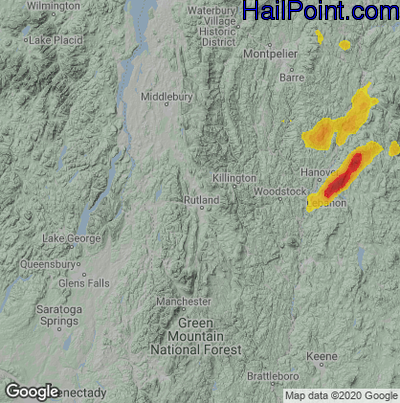 Hail Map for Rutland, VT Region on July 14, 2020