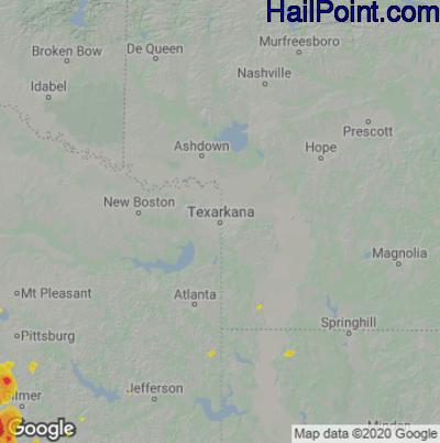 Hail Map for Texarkana, AR Region on July 14, 2020