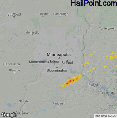 Hail Map for Minneapolis, MN Region on July 14, 2020