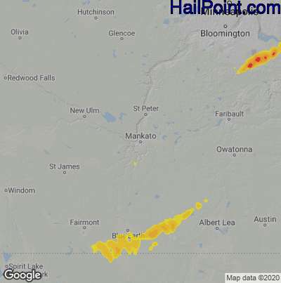 Hail Map for Mankato, MN Region on July 14, 2020