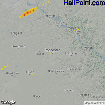 Hail Map for Rochester, MN Region on July 14, 2020