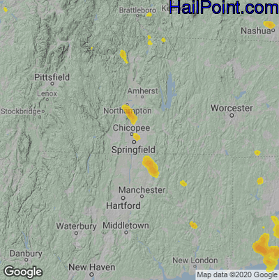 Hail Map for Springfield, MA Region on July 14, 2020