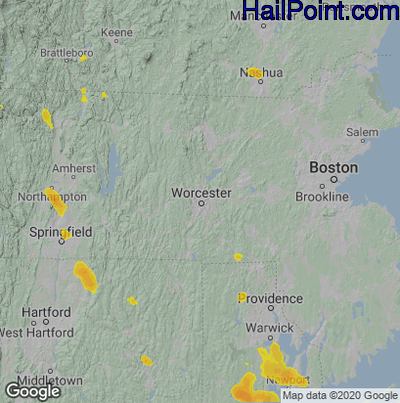 Hail Map for Worcester, MA Region on July 14, 2020 