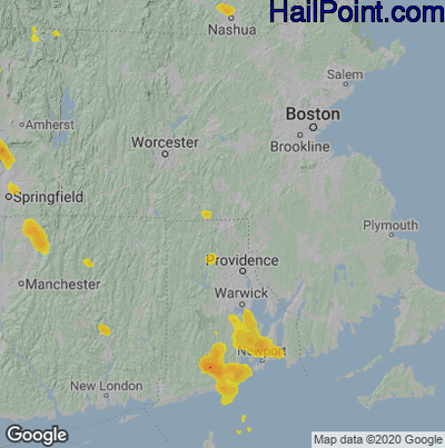 Hail Map for Woonsocket, RI Region on July 14, 2020