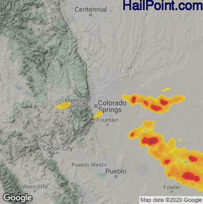 Hail Map for Colorado Springs, CO Region on July 14, 2020