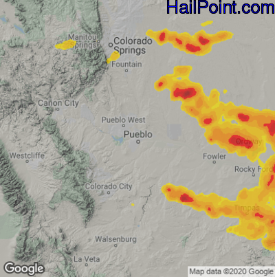 Hail Map for Pueblo, CO Region on July 14, 2020