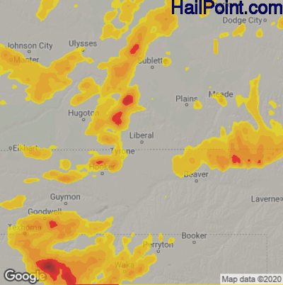 Hail Map for Liberal, KS Region on July 15, 2020