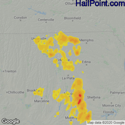 Hail Map for Kirskville, MO Region on July 15, 2020