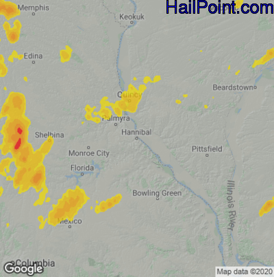 Hail Map for Hannibal, MO Region on July 15, 2020