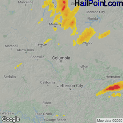 Hail Map for Columbia, MO Region on July 15, 2020