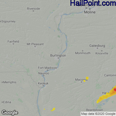 Hail Map for Burlington, IA Region on July 15, 2020