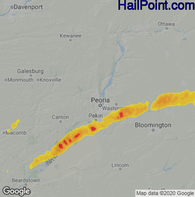 Hail Map for Peoria, IL Region on July 15, 2020