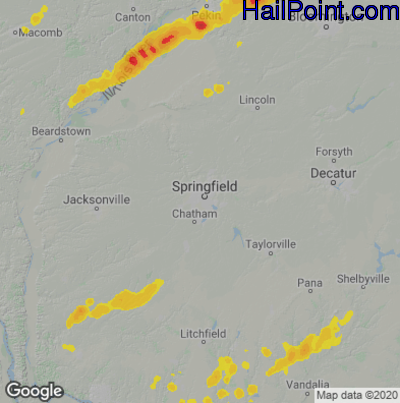 Hail Map for Springfield, IL Region on July 15, 2020