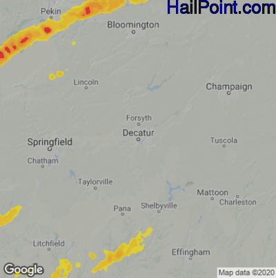 Hail Map for Decatur, IL Region on July 15, 2020