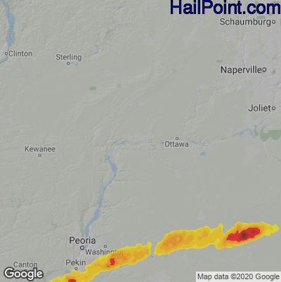 Hail Map for Peru, IL Region on July 15, 2020