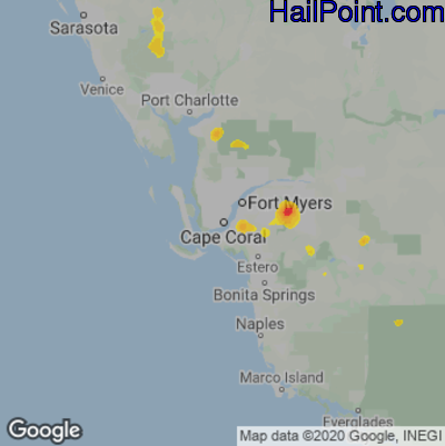 Hail Map for Cape Coral, FL Region on July 15, 2020