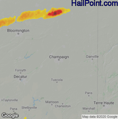 Hail Map for Champaign, IL Region on July 15, 2020