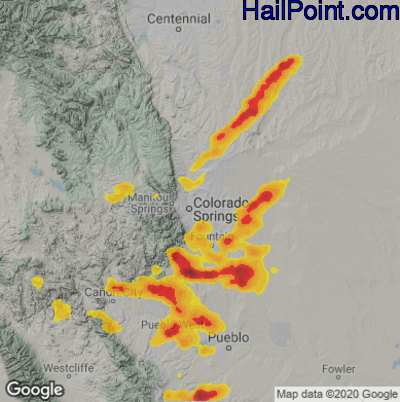 Hail Map for Colorado Springs, CO Region on July 15, 2020