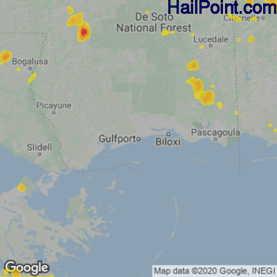 Hail Map for Gulfport, MS Region on July 15, 2020