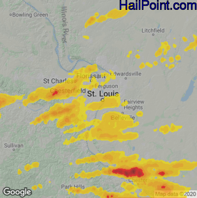 Hail Map for St. Louis, MO Region on July 15, 2020