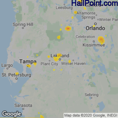 Hail Map for Lakeland, FL Region on July 15, 2020