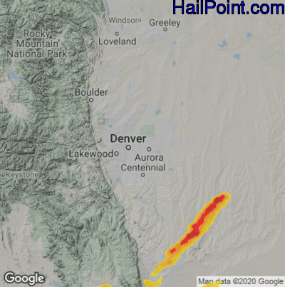 Hail Map for Denver, CO Region on July 15, 2020