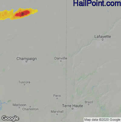 Hail Map for Danville, IL Region on July 15, 2020