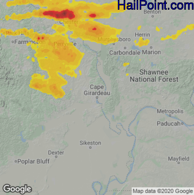 Hail Map for Cape Girardeau, MO Region on July 15, 2020