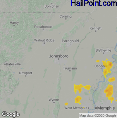 Hail Map for Jonesboro, AR Region on July 16, 2020