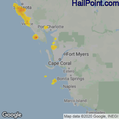 Hail Map for Cape Coral, FL Region on July 16, 2020