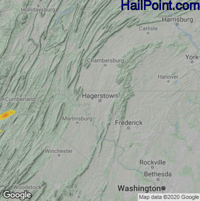 Hail Map for Hagerstown, MD Region on July 16, 2020