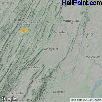 Hail Map for Winchester, VA Region on July 16, 2020