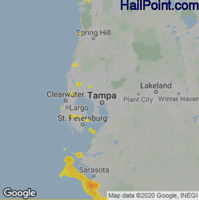 Hail Map for Tampa, FL Region on July 16, 2020