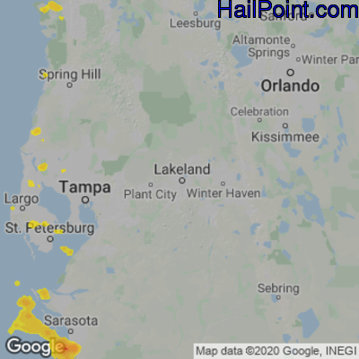 Hail Map for Lakeland, FL Region on July 16, 2020