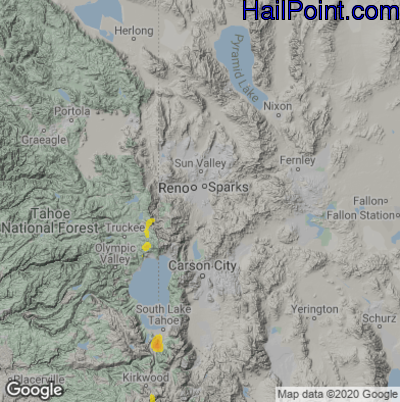 Hail Map for Reno, NV Region on July 16, 2020