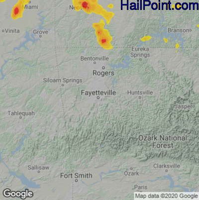 Hail Map for Fayetteville, AR Region on July 17, 2020