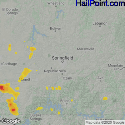 Hail Map for Springfield, MO Region on July 17, 2020