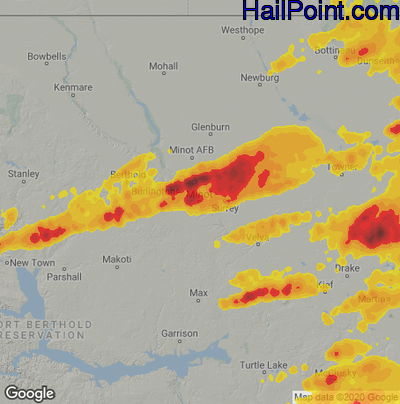 Hail Map for Minot, ND Region on July 17, 2020