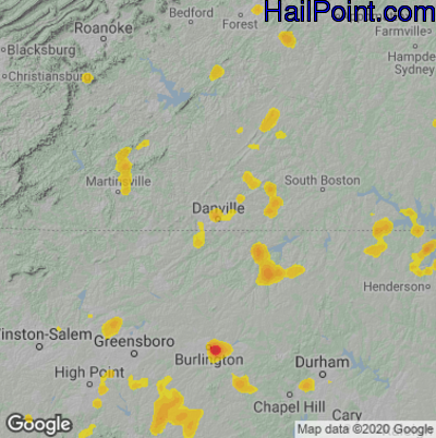 Hail Map for Danville, VA Region on July 17, 2020