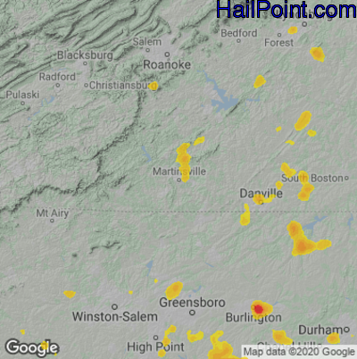 Hail Map for Martinsville, VA Region on July 17, 2020