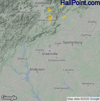 Hail Map for Greenville, SC Region on July 17, 2020