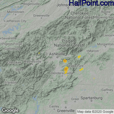 Hail Map for Asheville, NC Region on July 17, 2020