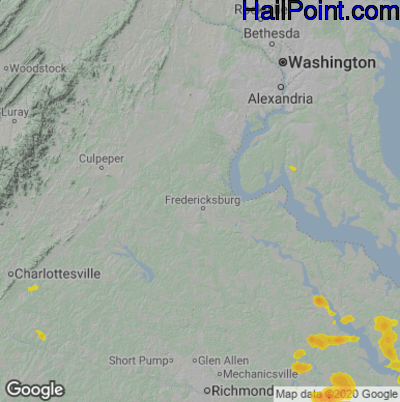 Hail Map for Fredericksburg, VA Region on July 17, 2020