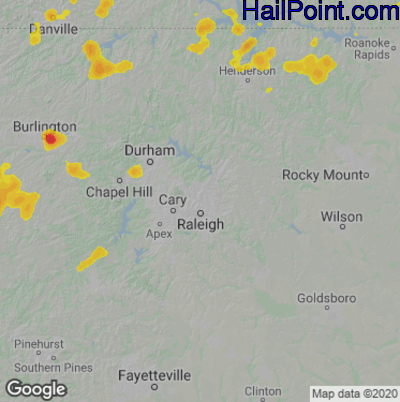 Hail Map for Raleigh, NC Region on July 17, 2020