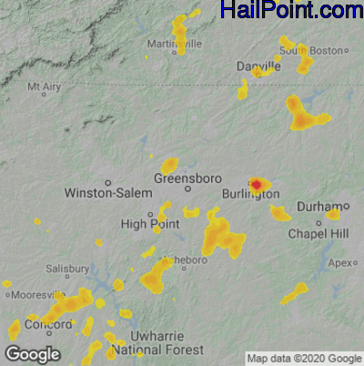 Hail Map for Greensboro, NC Region on July 17, 2020
