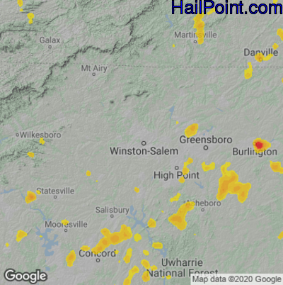 Hail Map for Winston-Salem, NC Region on July 17, 2020