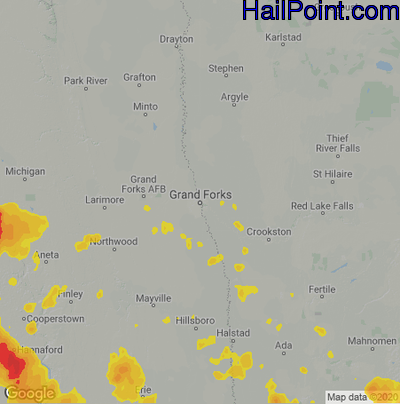 Hail Map for Grand Forks, ND Region on July 17, 2020
