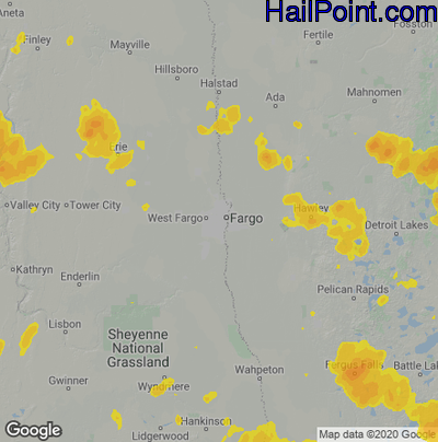 Hail Map for Fargo, ND Region on July 18, 2020