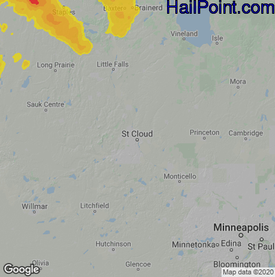 Hail Map for St Cloud, MN Region on July 18, 2020